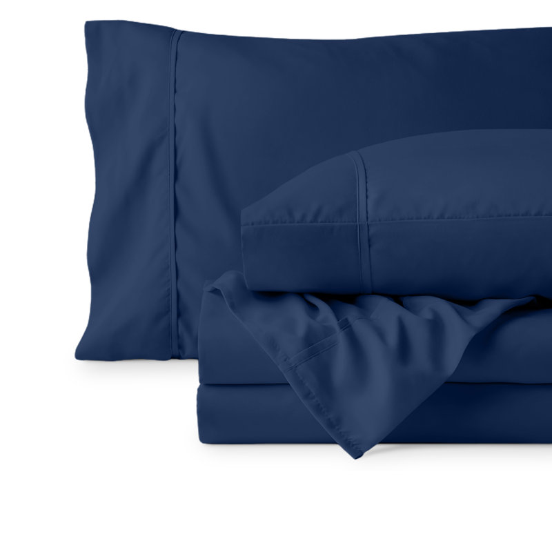 22" Deep Pocket Microfiber Sheet Set, Queen Sheet Set with 2 Pillowcases, Dark Blue