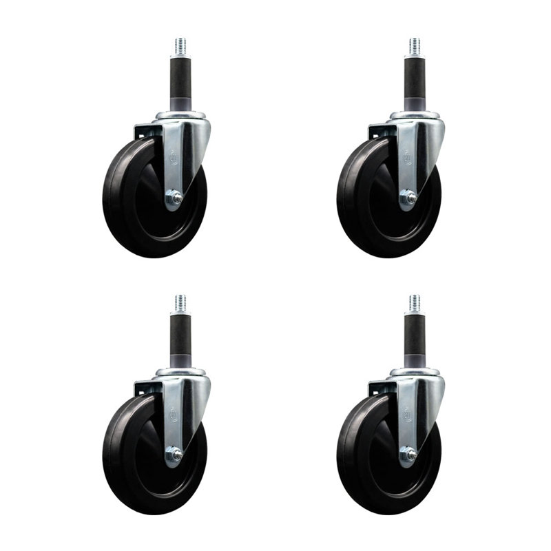 Ensemble de roulettes extensibles en caoutchouc dur 5 pouces pivotant 1 pouce SCC