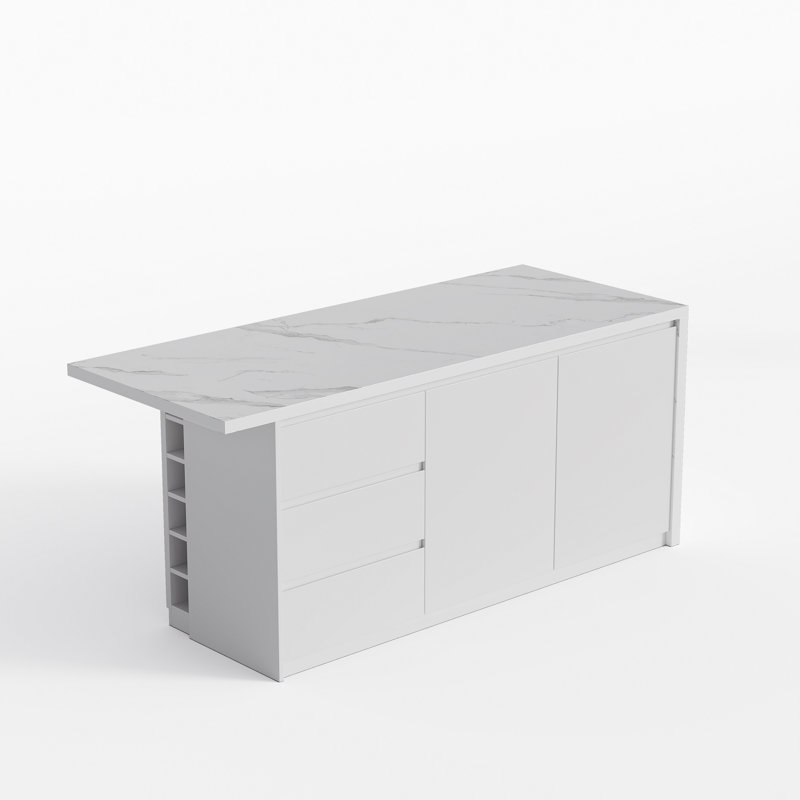 182.9 Cm Kitchen Island With Storage,Kitchen Cabinet with Seating Area, White