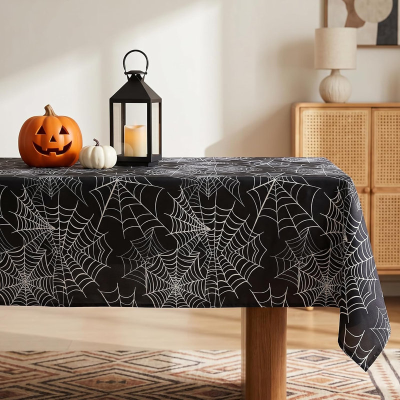 Nappe rectangulaire imperméable motif toile d'araignée d'Halloween, noire et gothique, 152 x 213 cm, pour cuisine et salle à manger, décoration de fête d'automne