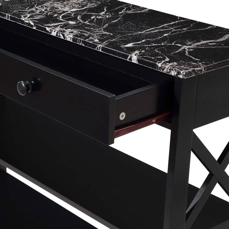 Aafko 39.5" Console Table, Black Faux Marble/Black, 31.5" H x 39.5" W x 12" D