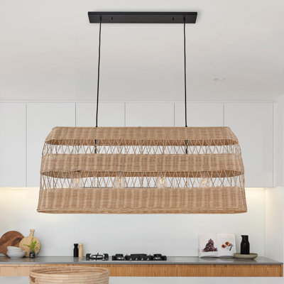 Lustre en bambou tissé à la main 4 lumières 47 pouces
