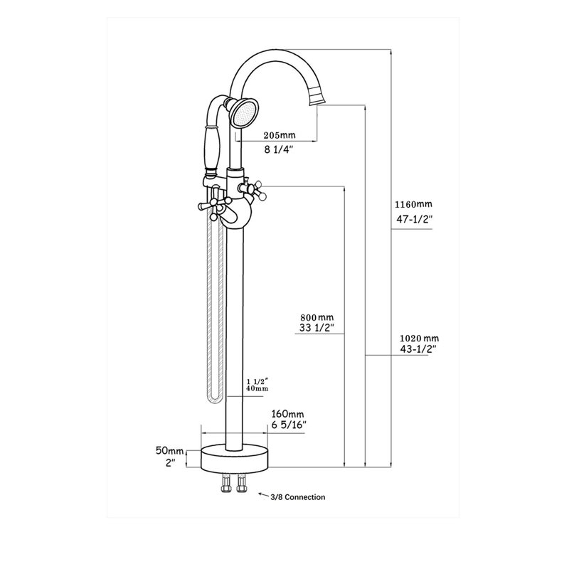 2 Handle Freestanding Tub Filler with Diverter, Chrome/White
