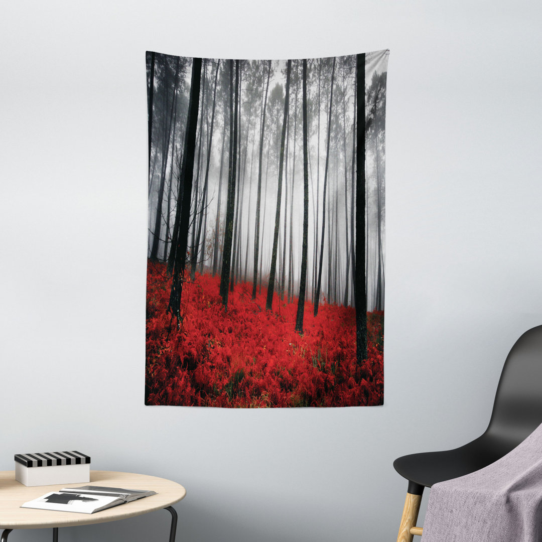 Wandbehang Fantasy Woodland Unter Nebel Bäume Dschungel Büsche Kontrast Farben