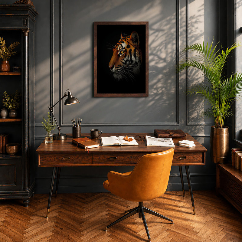 Tiger's Gaze Modern - Framed Print, Walnut, A4 - 29.7 x 21.0 cm