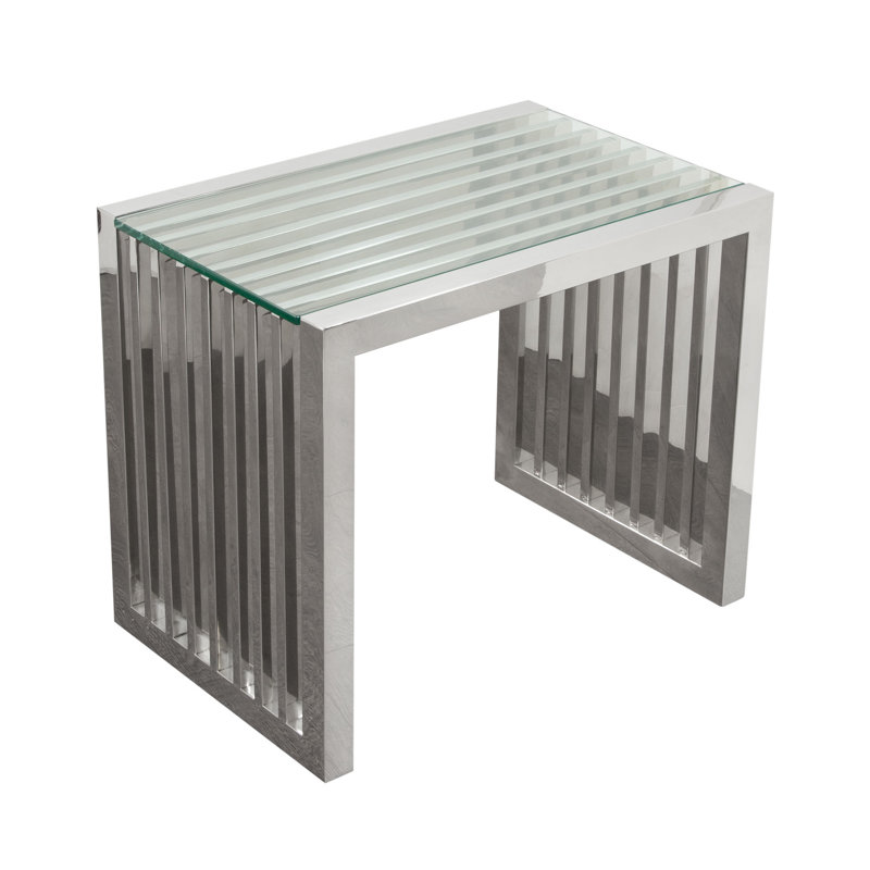 Soho Rectangular Stainless Steel End Table with Glass Top