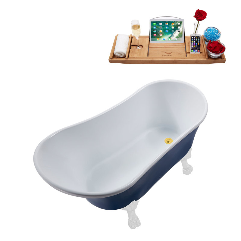 55.1'' x 26.8'' Soaking Acrylic Bathtub, Polished Gold, Glossy White