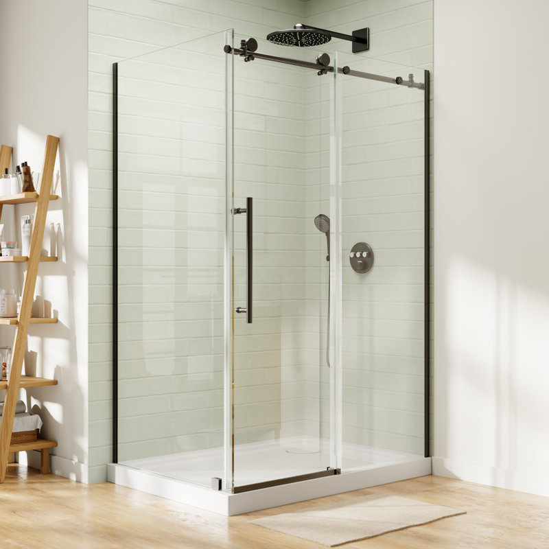 48" W x 32" D x 72" H Semi-Frameless Sliding Shower Enclosure With 5/16" Clear Tempered  Glass, Matte Black