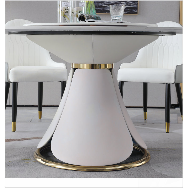 Everly Quinn Sintered stone dining table with 31.5" round turntable for ...