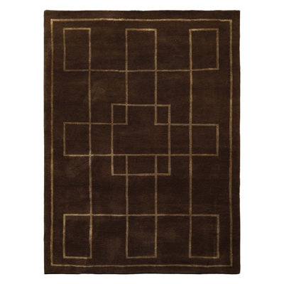 5x6'9'' Tibetano Hand Knotted Wool & Silk Brown Tibetan Art Deco Rug
