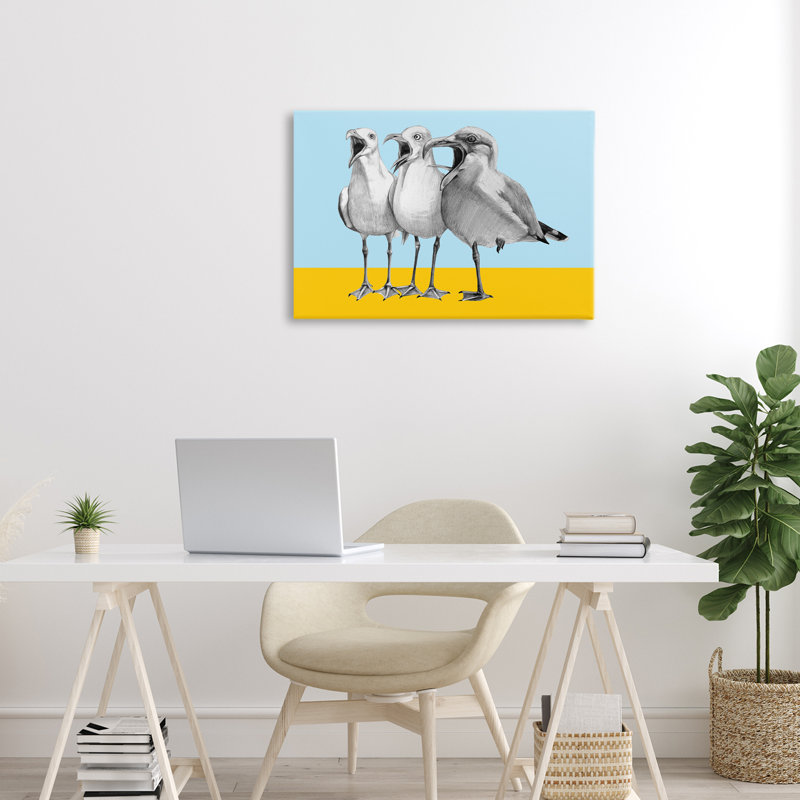 Mouettes avec toile aux teintes bloquées, design par Violeta Vollmer, H 16 po x l 24 po