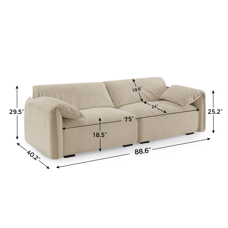 Ericia Upholstered 88.6'' Sofa, Natural Wheat 100% Polyester