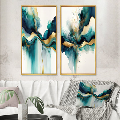 «Teal and Gold Abstract Expression I», 2 pièces sur toile