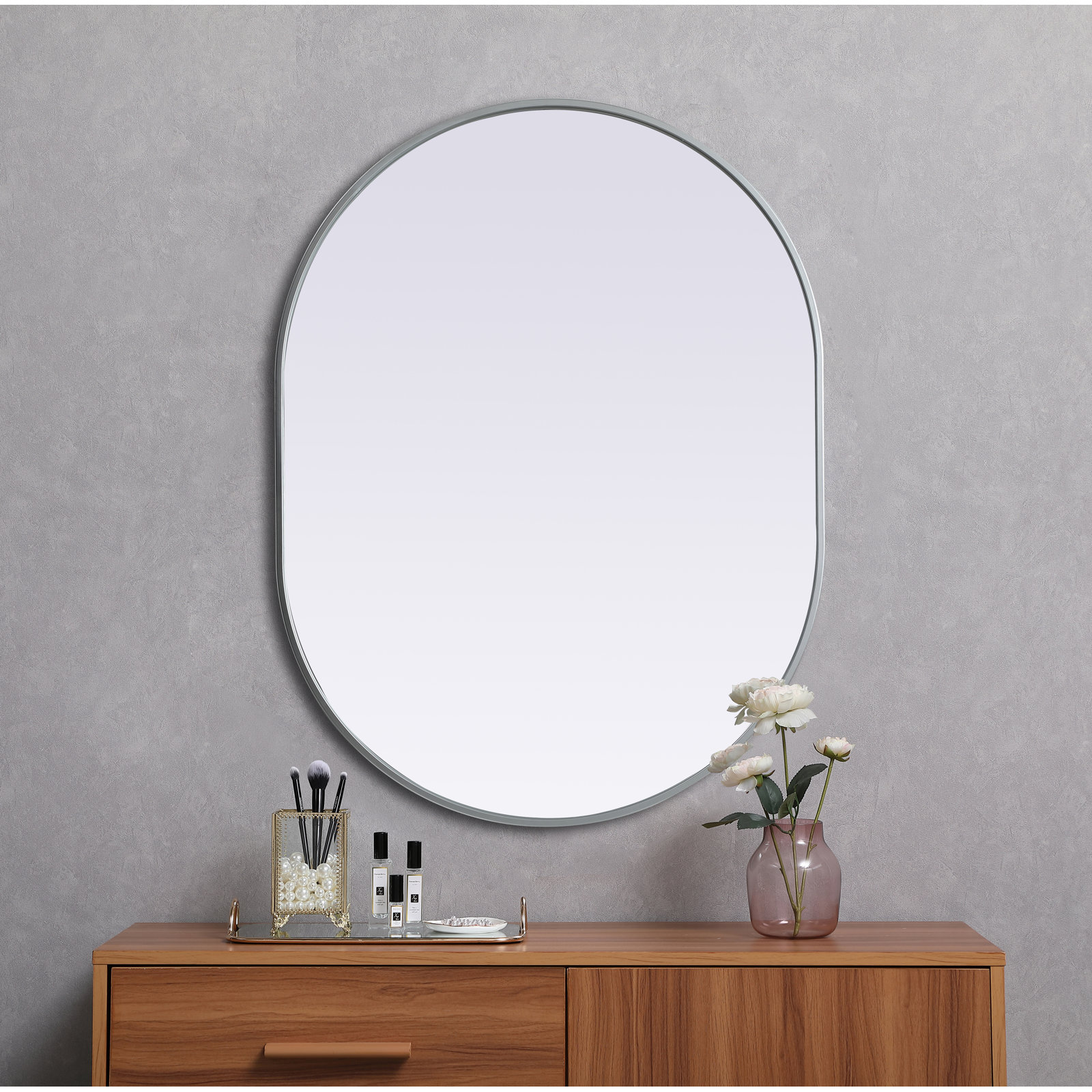 Sabine Metal Pill Wall Mirror, Silver, 40" x 30"