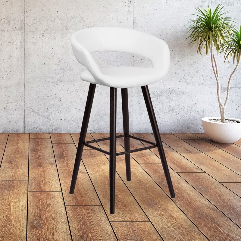 Palafox 24'' High Contemporary Vinyl Counter Height Stool with Wood Frame, White, Bar Stool (30” Seat Height)