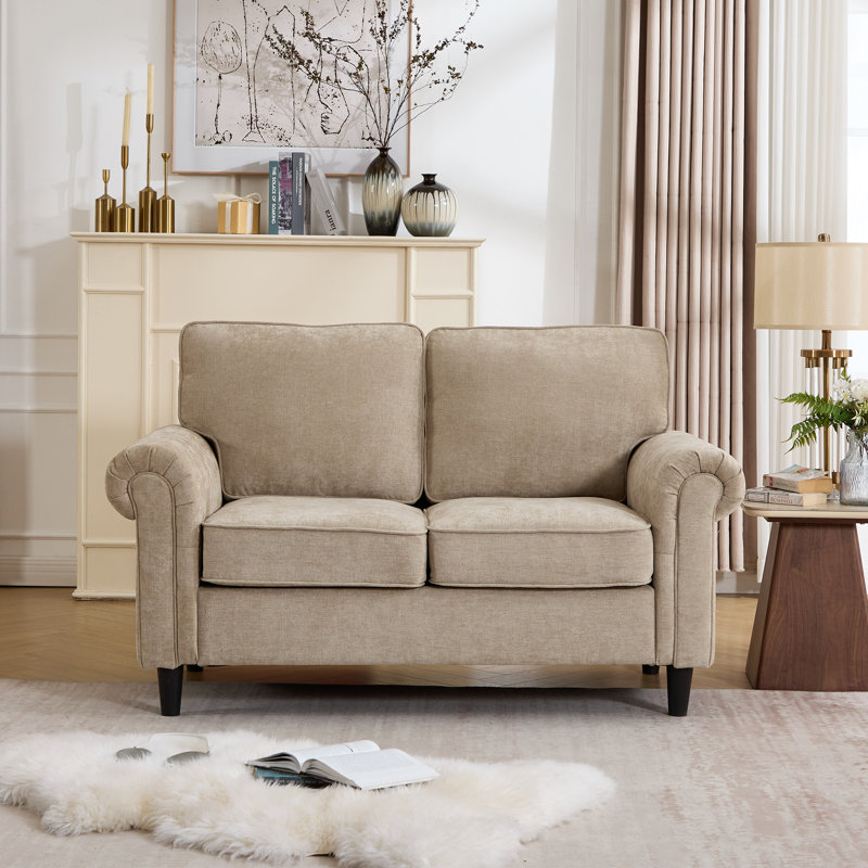 Canapé moderne en chenille à accoudoirs arrondis 61 po Luelle, Tanné