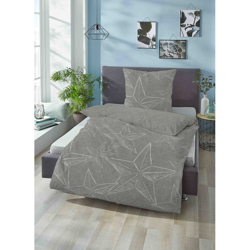 Cotton No Pattern Duvet Cover Set with Pillowcases, Storm Grey, 135 x 200cm - 1 Pillowcase (80 x 80cm)