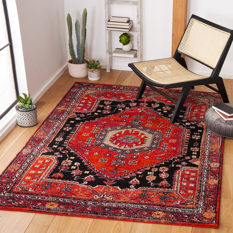 Chavis Oriental Red/Black Area Rug, Rectangle 9' x 12'