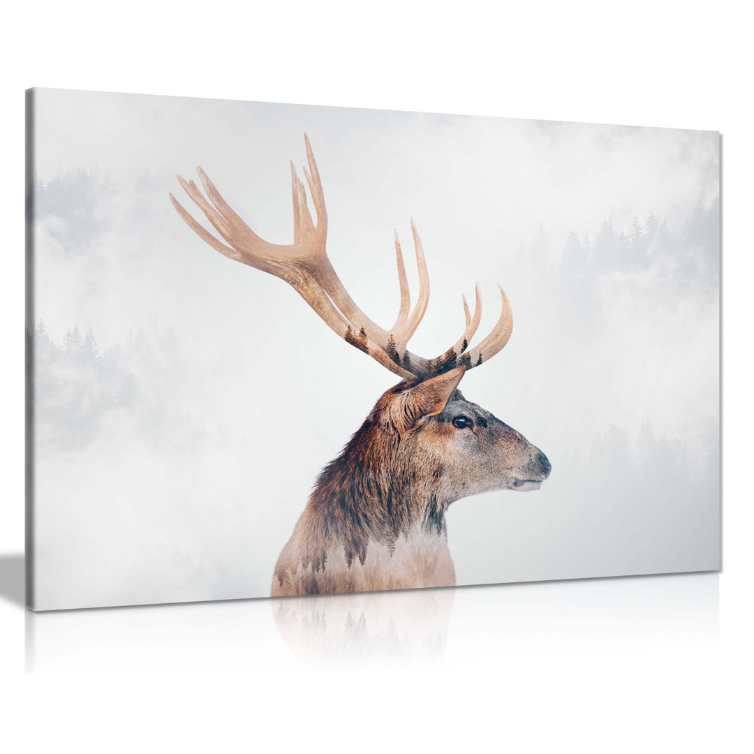 Deer In A Foggy Forest - Wrapped Canvas Print