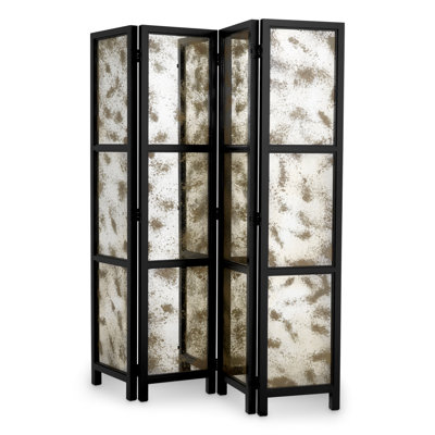 Folding Screen Jacques Classic Black Finish Antique Mirror Glass