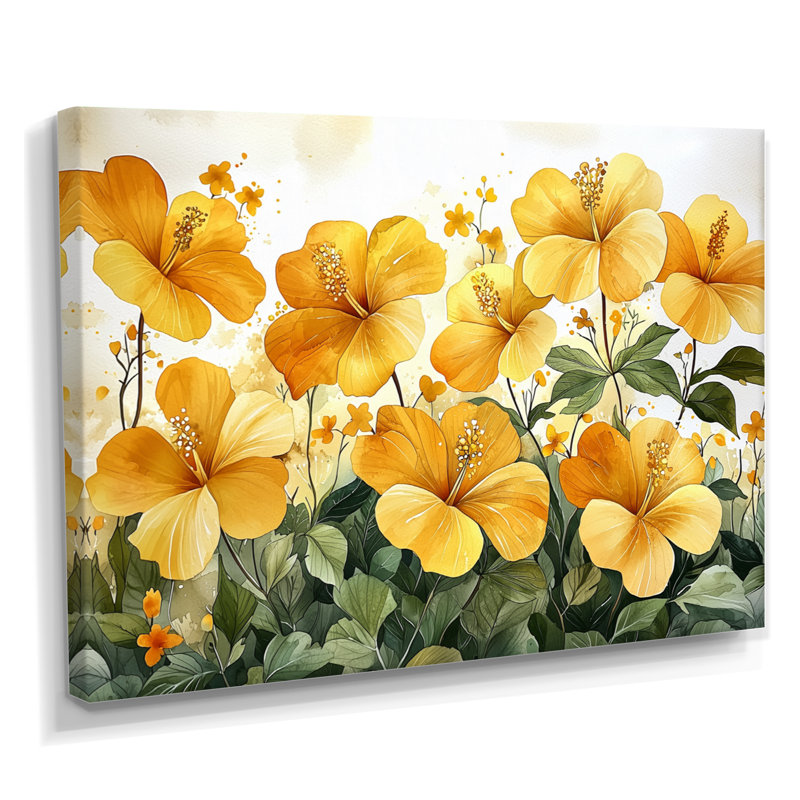 Été, lueur dorée d'hibiscus III - Hibiscus, art mural, H 16 po x l 32 po, Toile tendue, Ne s’applique pas
