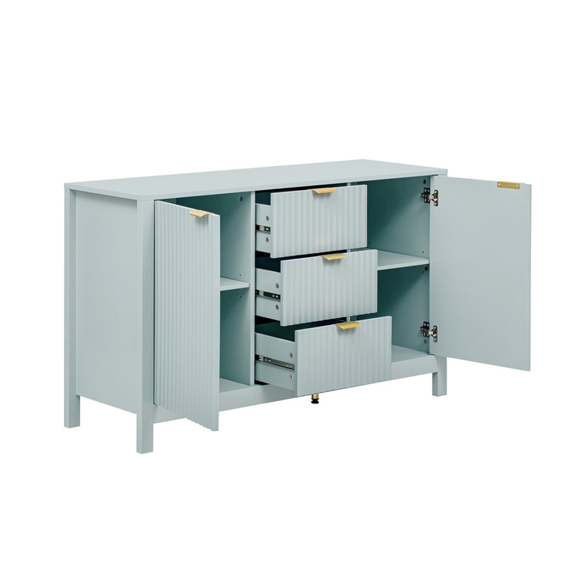 Armoire d'entrée avec motif ondulé - 3 tablettes réglables, Cyan