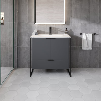Meuble-lavabo 32 po Gritton avec pieds métalliques noirs