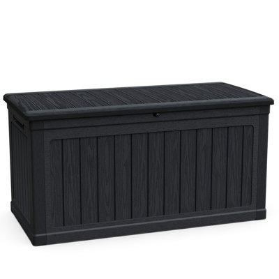 230 Gallon Black Xxl Deck Storage Box, Lockable Waterproof Resin, Good For Storing Patio Cushions And Garden Tools, Double - Wall Structure All Weather Resistance, Multipurpose As Extra Table Or