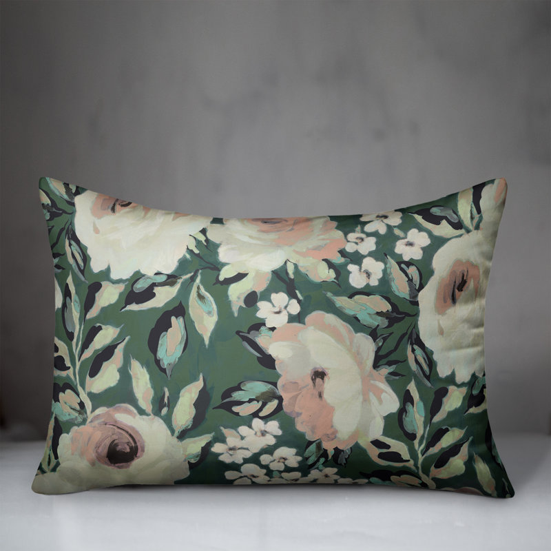 Floral Outdoor Throw Pillow, Green