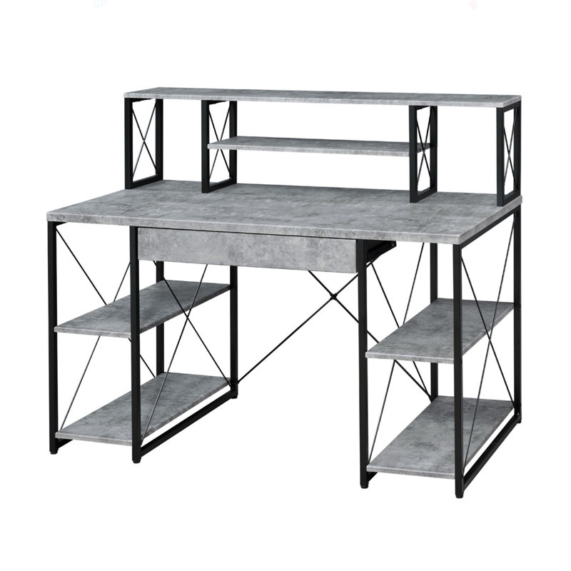 Writing Desk With One Drawer And 8 Open Compartment, Gray