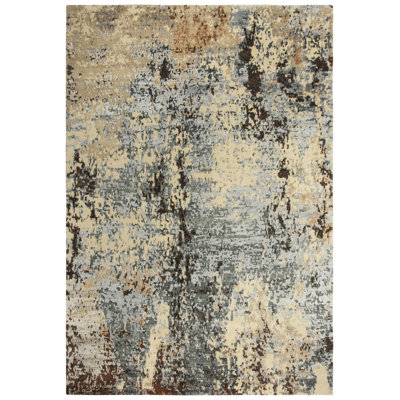 100% Wool  Hank Knotted Beige/Gray Rug