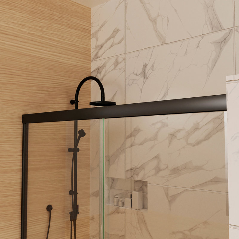 50In. -54 In. X 72 In. Traditional Sliding Shower Door In Matte Black With Clear Glass