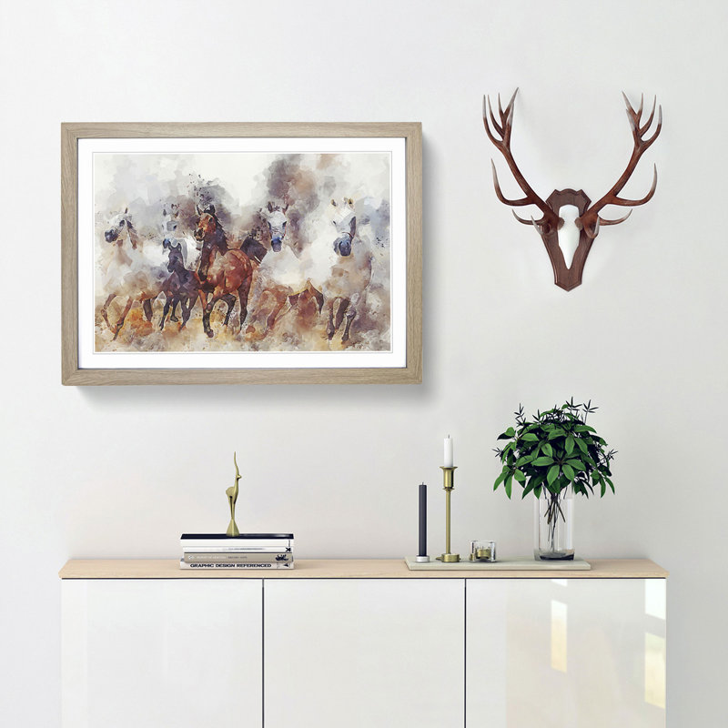 Galloping Horses in Abstract - Picture Frame Painting Print, Oak Framed, 36cm H x 48cm W x 2cm D