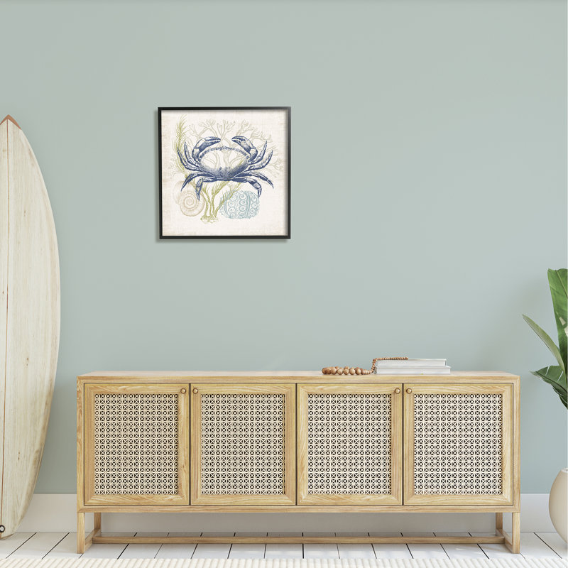 Superposition botanique crabe océanique rustique-ao-750, H 24 po x l 24 po x P 1,5 po, Giclée encadrée noir minuit