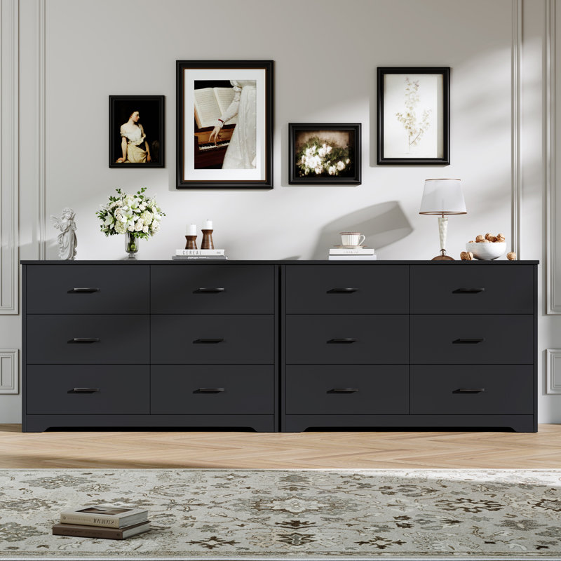 Farmhouse 47'' W 6 Drawer Bedroom Dresser, Wood Wide Chest of Drawers, Closet Storage for Bedroom