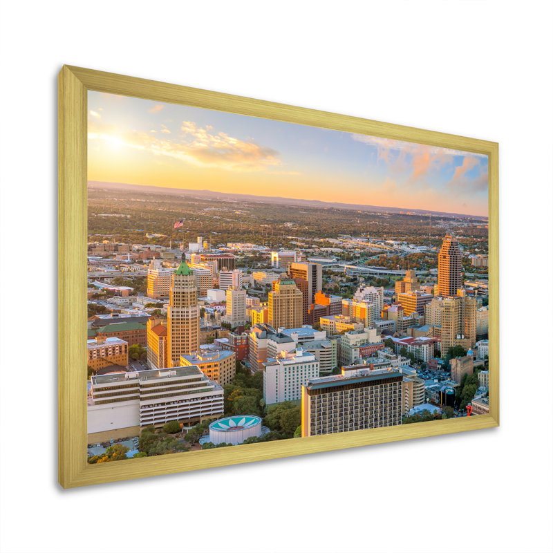 San Antonio, centre-ville du Texas I, H 12 po x l 20 po x P 1 po, Encadrement doré