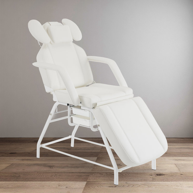 Adjustable Esthetician Reclining Massage Bed for Eyelash Extension, Facial Bed with Storage Tray, White Faux Leather