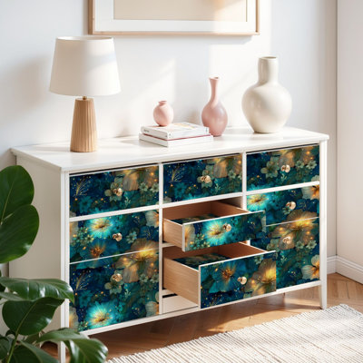 Papier de contact à peler et coller avec papier autocollant ultra détaillé Nature Mystic Garden Cyan Amber Glow auto-adhésif et amovible 17,7 po x 118 po (45 x 300 cm)