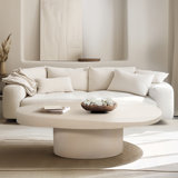 Orren Ellis Oval Coffee Table Mango Wood Modern Glam Pedestal Base for Living Room Bedroom Office Home Decor - 16" White