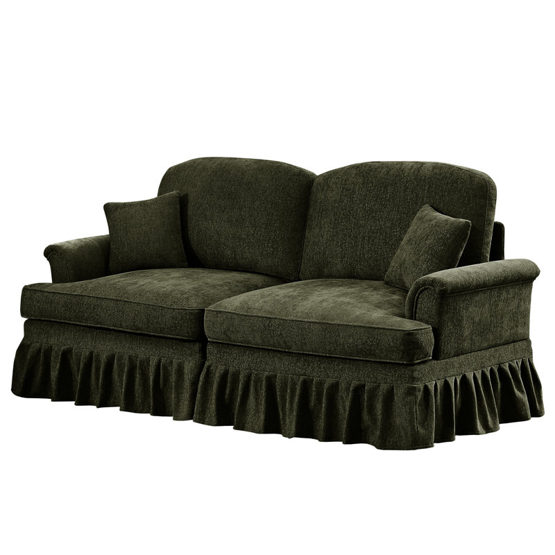 Élégant canapé à deux places avec accoudoirs évasés, volants segmentés et amovibles pour les dossiers décoratifs en forme de fleur Mid Century