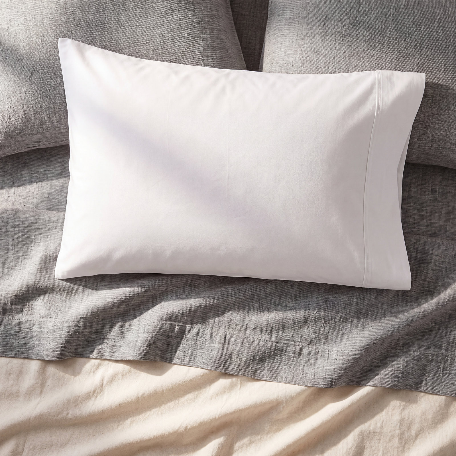 Emrik Brushed Organic Cotton Percale Pillowcase Set, King - 2 King Pillowcases, White