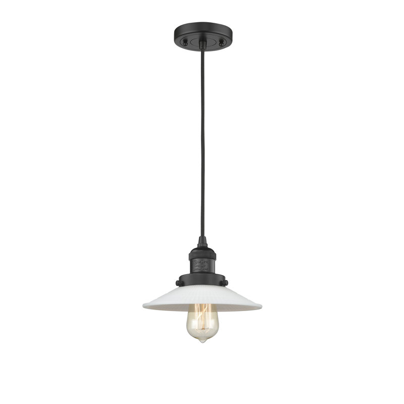 Luminaire suspendu conique 1 lumière Miramontes, Ampoule non incluse, Noir mat, Matte White Halophane