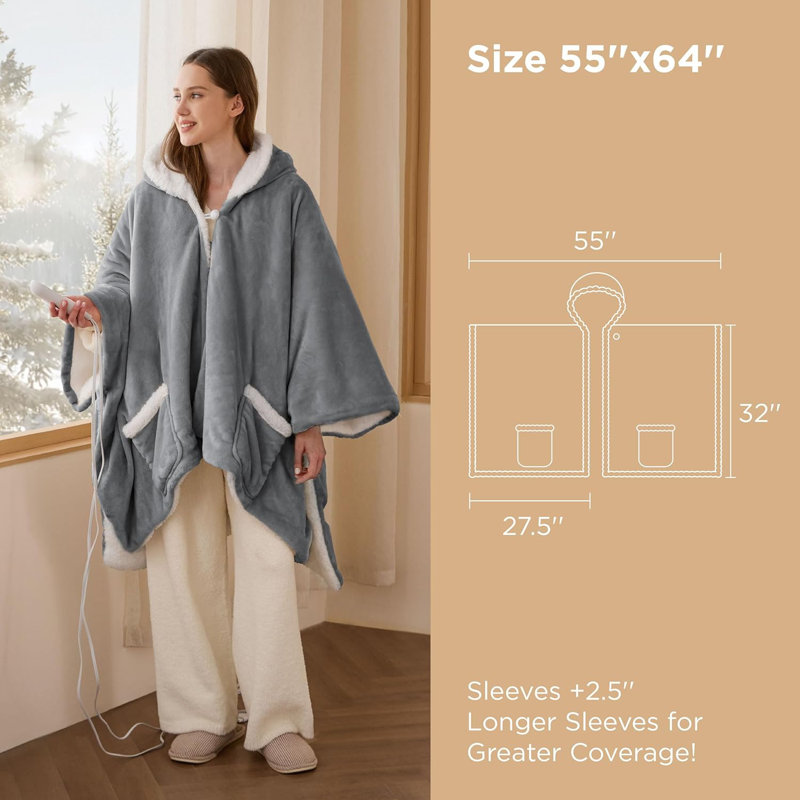 Collection Cozy Winter - Poncho chauffant portable - Châle électrique, Gris