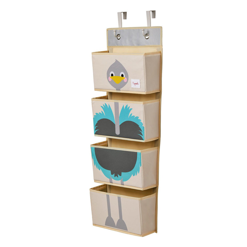 3 Sprouts - Children's Nursery Over the Door Organizer with Hooks - Ostrich, Blue