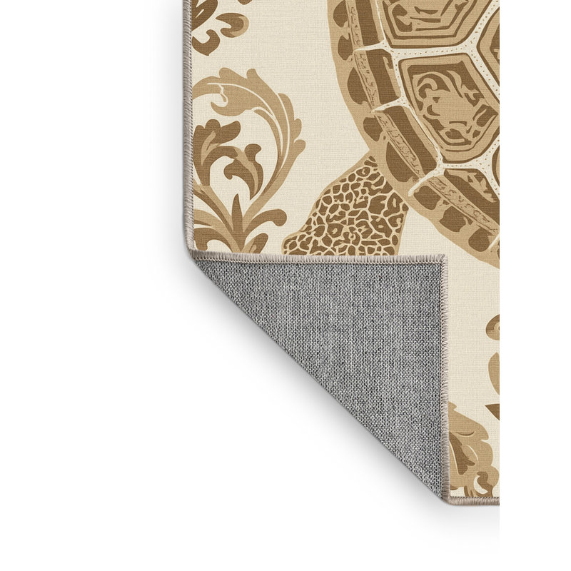Machine Washable Pavnesh Tortoise Classic Damask Rug in Beige – Beige Binding, 4x6