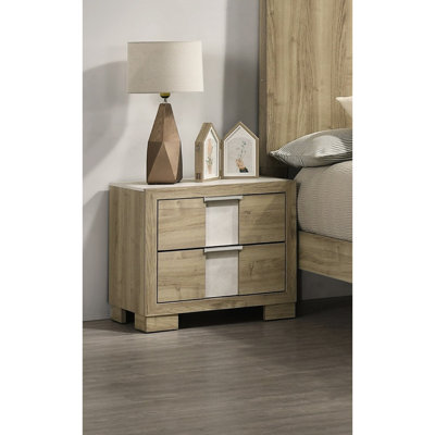 Table de chevet en bois flotté de style contemporain 1pc avec deux tiroirs, largeur de 16,56 po, pièce pour rehausser la chambre à coucher - tiroir pour chambre à coucher, poignée en métal, soupçon de profondeur de 23,68 po