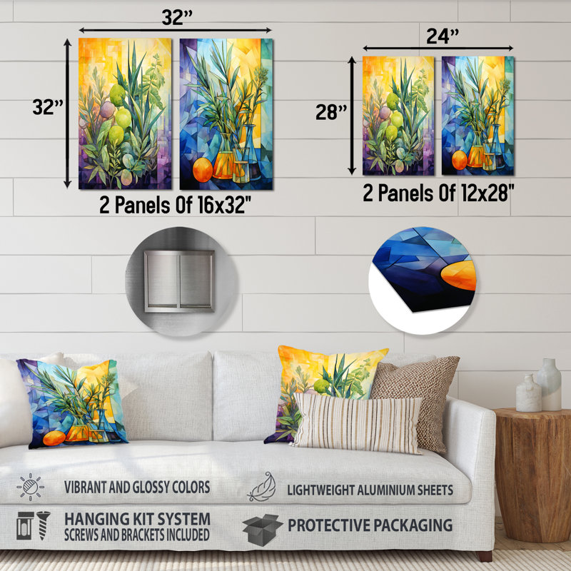 Ensemble de 2 décorations murales aromatiques en fines herbes délicates I, H 28 po x l 24 po