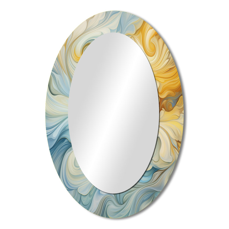 Vintage Blue And Orange Wave Elegance III - Blue Oval Wall Mirror Decor, 36" x 24"