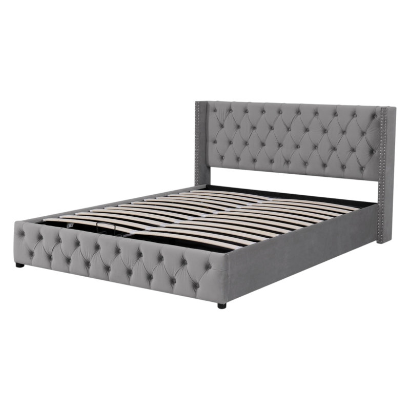 Parral Upholstered Storage Bed, Grey, Kingsize (5')