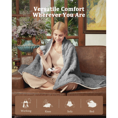 Couverture chauffante électrique Sherpa à double contrôle, motif torsadé, 10 niveaux de chaleur jusqu'à 50 °C, certifiée ETL, lavable à la machine